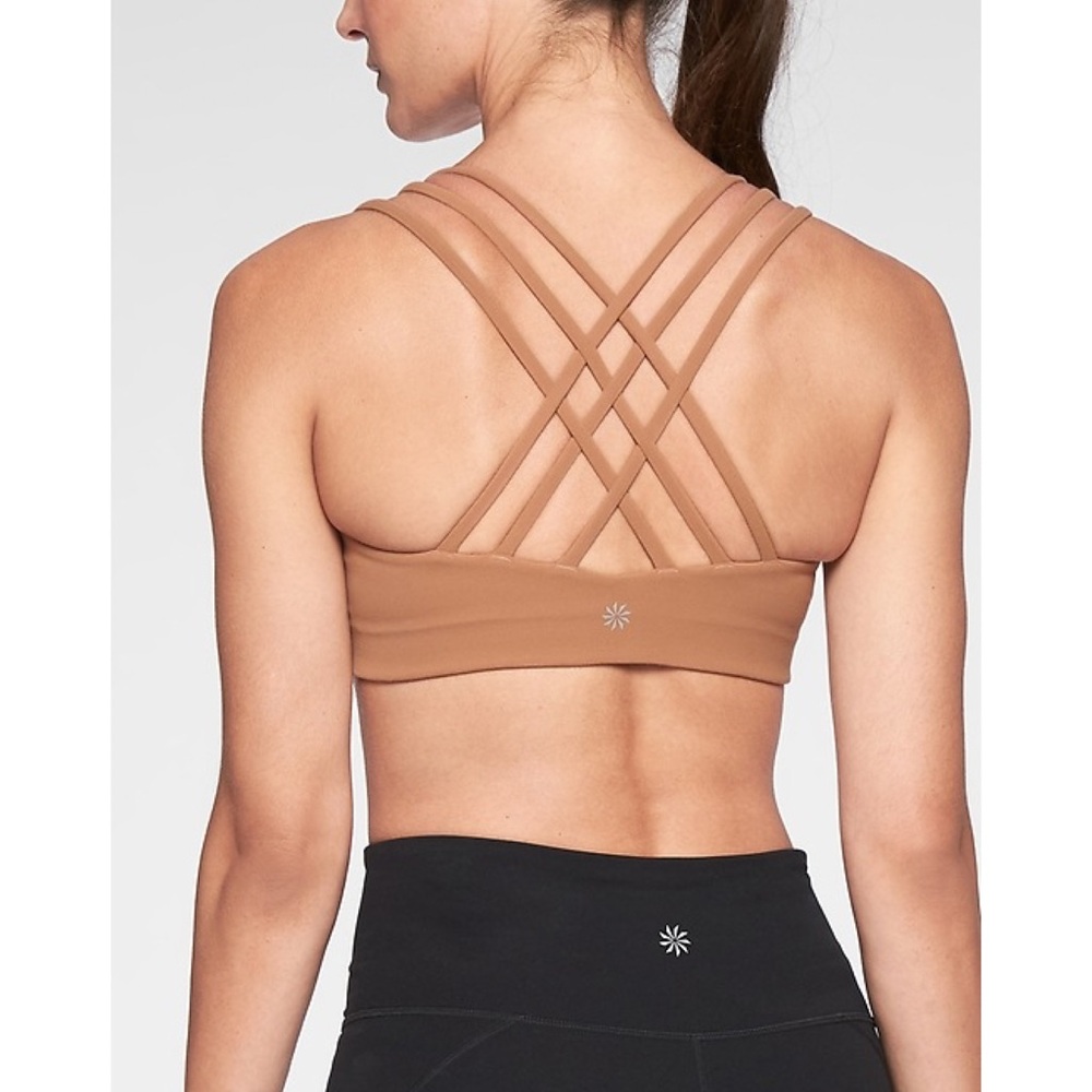 ATHLETA Hyper Focused Tan Strappy Back Sports Bra Size Small